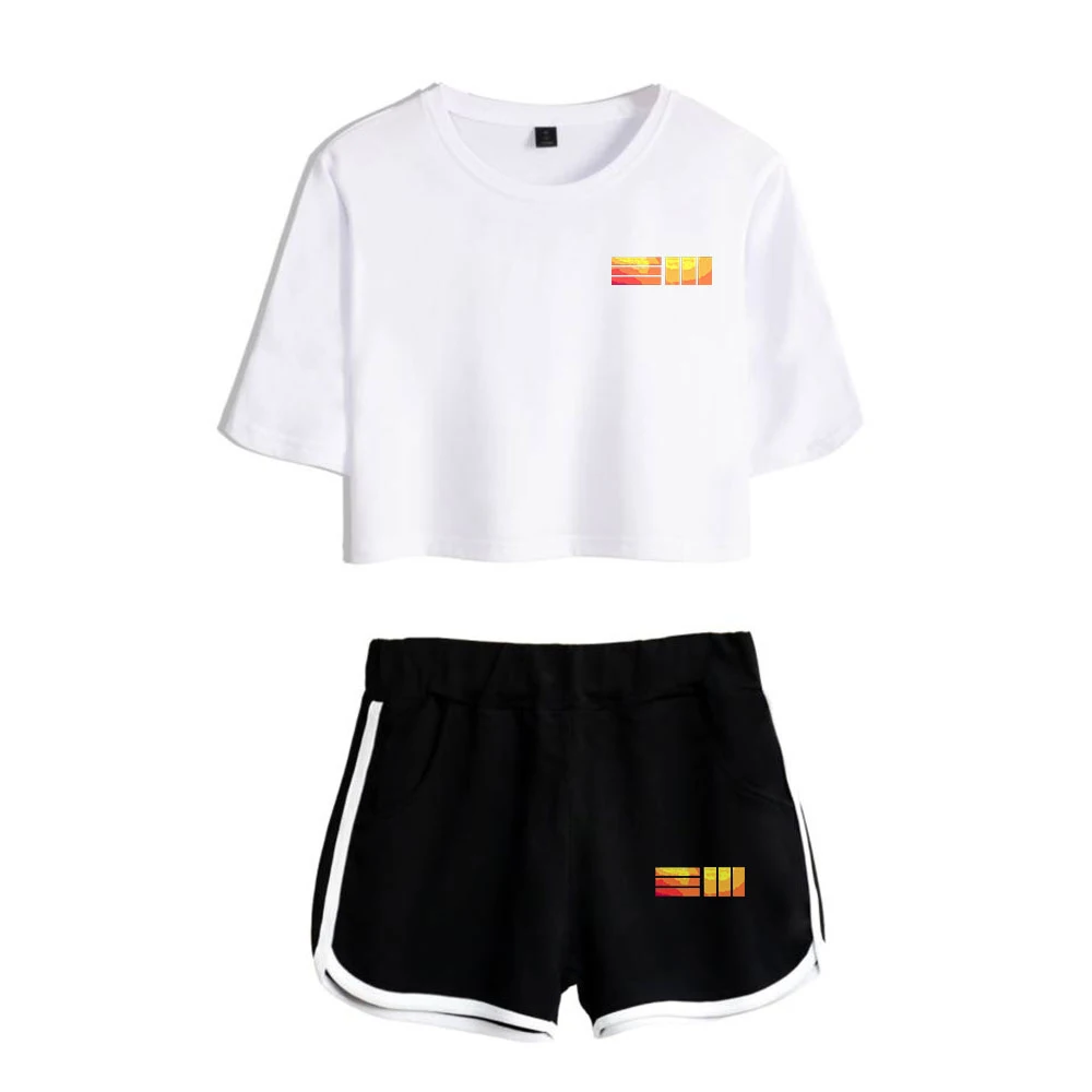 

RUSS Women Two Piece Set Women Fashion Summer Short Sleeve Crop Top+Shorts New Arrival Hot Sale Trendy Clothes