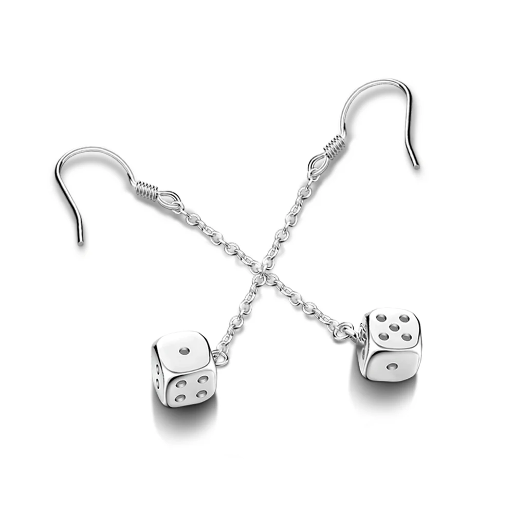 Женские серьги в виде игральных костей длинные из серебра 100% пробы с розовым