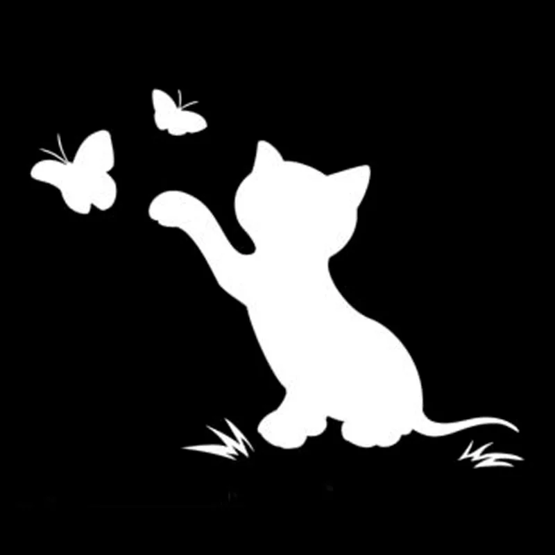 

Suitable for All Kinds of Cars Cat Butterfly Fashion Decor Car Sticker Vinyl Decal Black/Silver 17cmX13cm