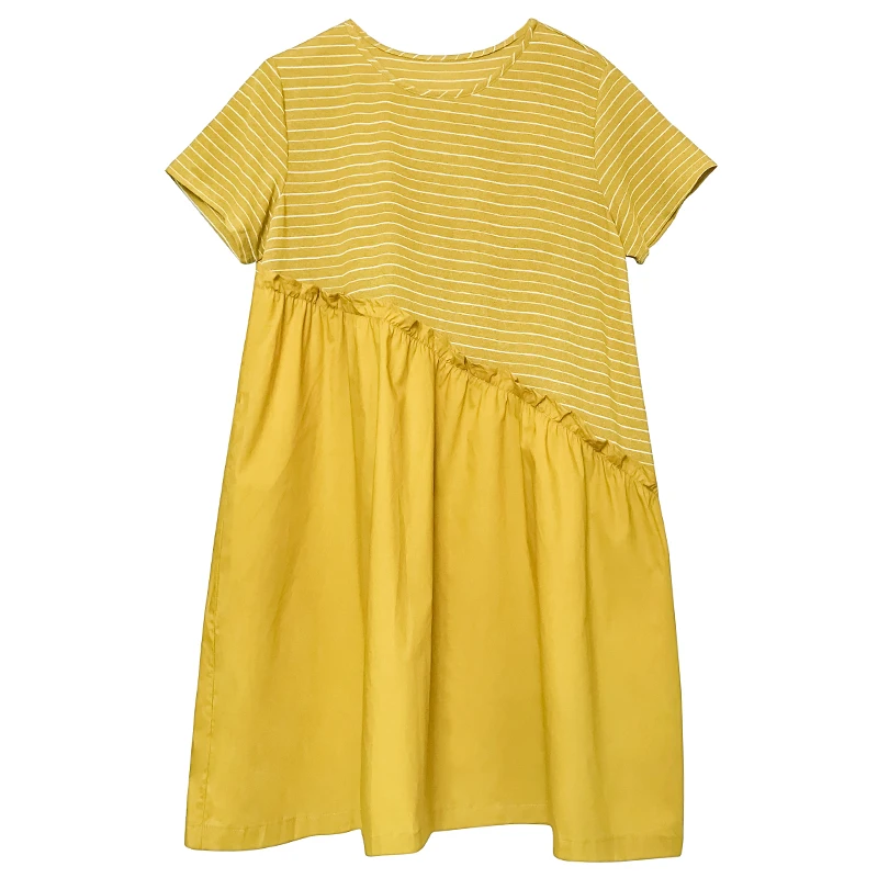 COIGARSAM Striped Women dress New Summer Patchwork Loose Dresses Black Light Blue Turmeric 1976 | Женская одежда