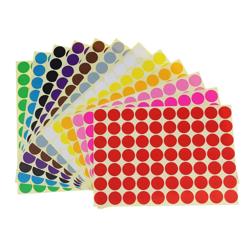 Lepkie kropki okrągłe naklejki kodowanie etykiety 16 w różnych kolorach arkusze papieru 1.9cm średnica samoprzylepne 16 sztuk kolor Dot przyklejony