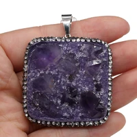 natural stone crystal ore pendant female geometric amethysts cluster charms for jewelry making diy necklace accessories gift