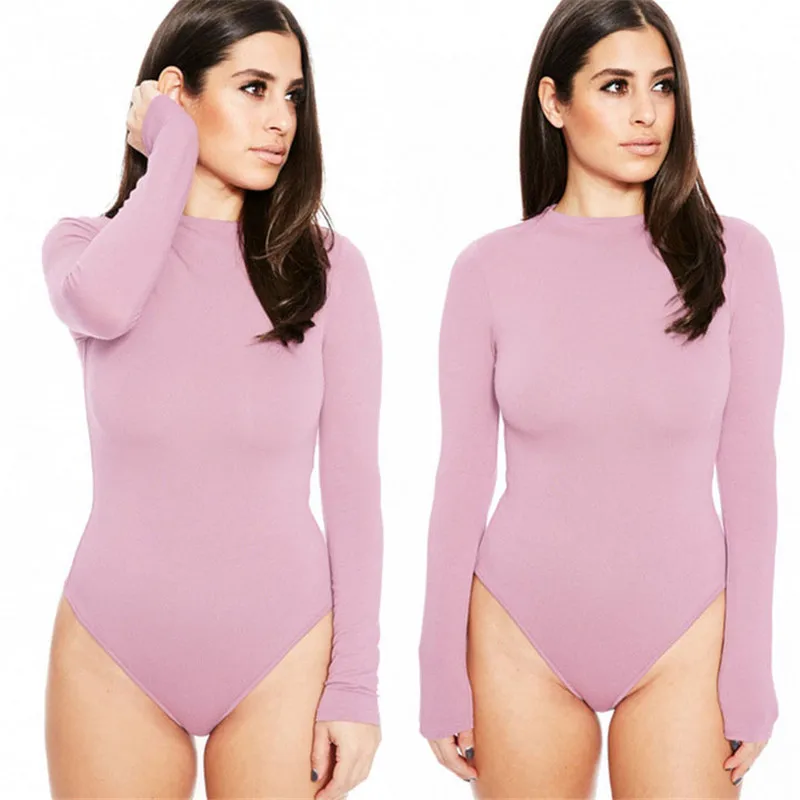 Sexy Bodycon Bodysuit 2020 Long Sleeve O-neck Basic White Black Female Casual Solid Elastic Rompers | Женская одежда