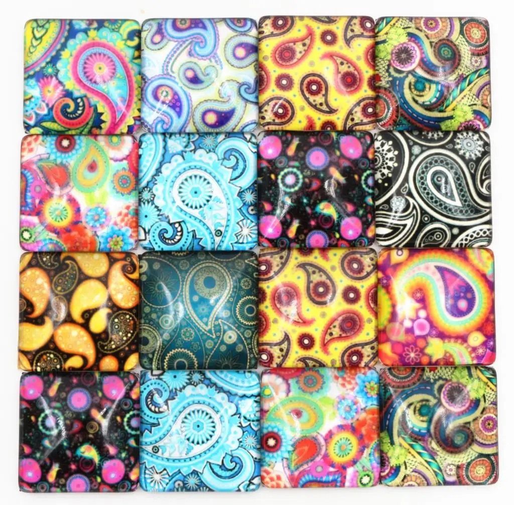 

8pcs 25mm Mixed Handmade Photo Square Glass Cabochons (I5-36)