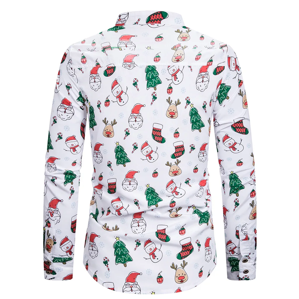Рождественская Мужская Повседневная рубашка с модным принтом Camisa Social Masculina, облегающие домашние рубашки, топы Chemise Homme, Классическая гавайская рубашка