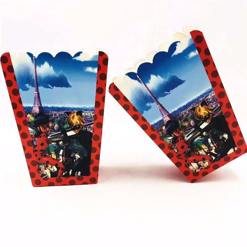 PopcornBoxes-6Pcs 1 шт. мультяшная Божья коровка для девочек, принадлежности для дня рождения, принадлежности для карт, одноразовые скатерти, детские украшения для дня рождения - Цвет: PopcornBoxes-6Pcs