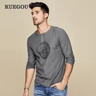 Мужская футболка с длинным рукавом KUEGOU, футболка из хлопка и спандекса с принтом, размер UT-0325, весна