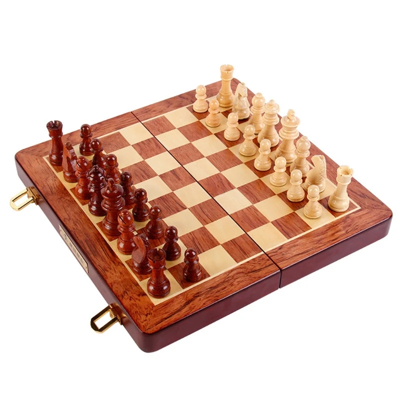 

Genuine Magnetic Wooden Chess Set With Storage Folding Chess Board Lockable Case Portable Travel Puzzle Game for Kids Adult
