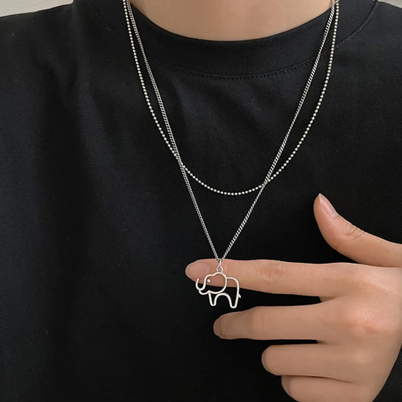 

New Fashion Creative Hollow Elephant Pendant Silver Multi-layer Clavicle Chain Jewelry Is Women Girl Wholesale Direct Sales