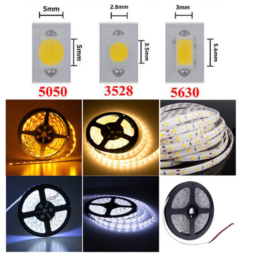 

DC12V 5M LED Strip Light 2835 5050 5630 IP20/IP65/IP67 Waterproof Muilt-Color Flexible Decorative Tape for Home Decoration