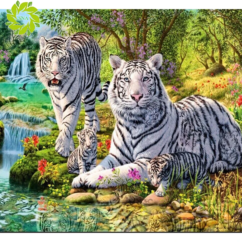 

SNA DIY Full Diamond Painting Cross Stitch Painting White Tiger Diamonds Embroidery Needlework Patterns Rhinestone Kits