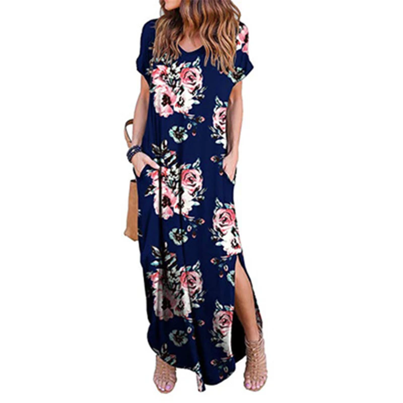 2019 Summer Women Robe Long Dress Casual Loose Floral Print Beach Holiday Boho Femme Large Size Sundress T577 | Женская одежда