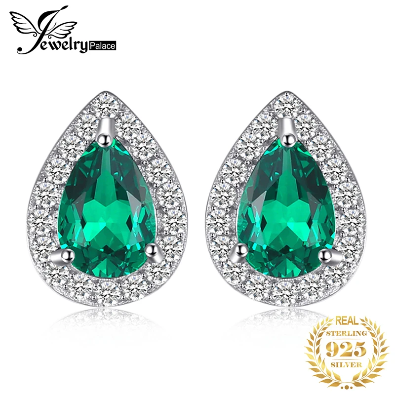 JPalace Created Nano Emerald Stud Earrings 925 Sterling Silver For Women Gemstones Korean Earings Fashion Jewelry 2019 | Украшения и