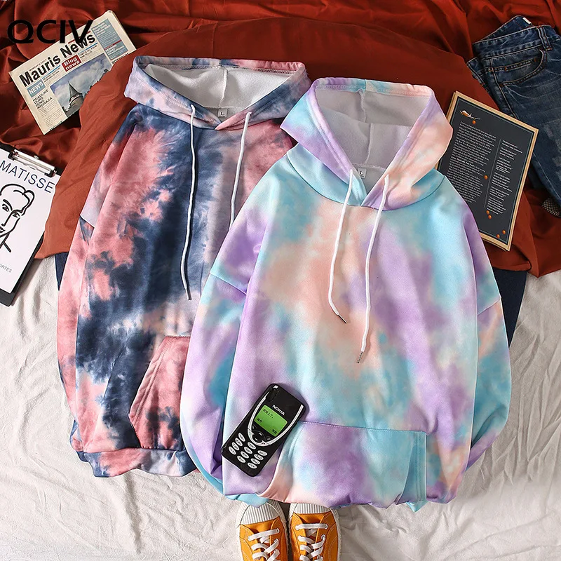 

Colorful Tie Dye Printed Hoodies Sweatshirts Men Women Long Sleeve Hooded Women's Thin Tops Korean Loose Pullover Plus Size