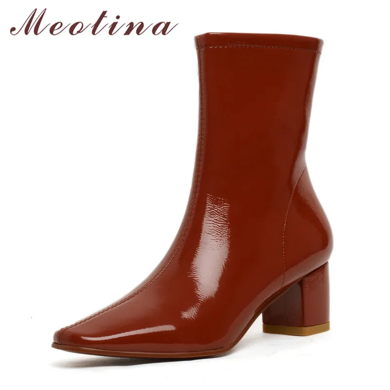 Женские сапоги до середины икры Meotina осенние короткие на квадратном каблуке