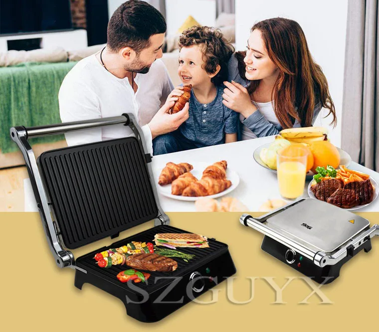 1400 Вт Бытовая нержавеющая сталь гамбургер тост машина для стейков сэндвич Панини машина для завтрака барбекю колбаса машина