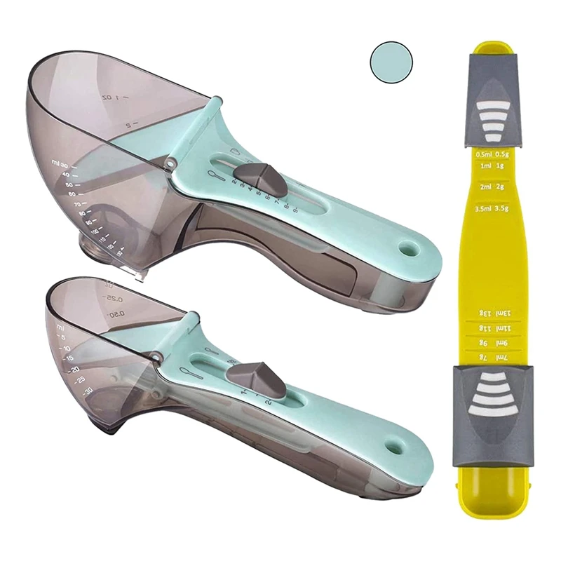 

3 Pcs Adjustable Measuring Cups and Spoons Sets,Large Tablespoon & Small Teaspoon,Measurements for Solid/Powder/Liquid