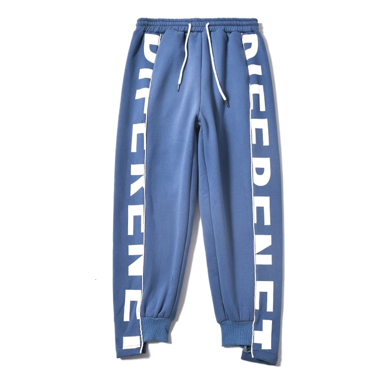 Plus Velvet Thick Joggers Pants Men's Fashion Letters Printed Casual Sweatpants Men Street Wild Hip Hop Loose Trousers Mens - Цвет: Bluehaze