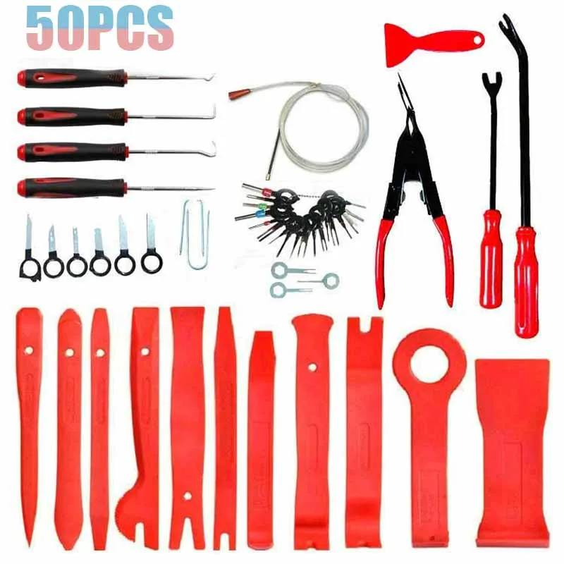 

19/43/50Pcs Auto Trim Removal Tools Kit,Car Panel Dash Radio Removal Installer Pry Tools Kit,Fastener Remover Pry Bar Scraper