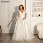 FDHAOLU FU242 скромное свадебное платье 2021 V-образный вырез 34 кружевные рукава Аппликация трапециевидной формы белыйслоновой кости Тюлевое свадебное платье es