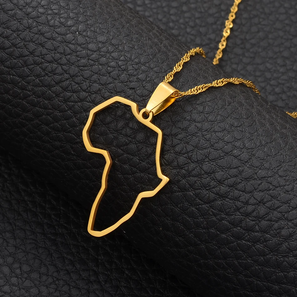 

Anniyo Africa Profile Map Pendant Necklaces Gold Color Outline African Maps Jewelry Ethiopian Nigeria Ghana Congo Ethnic #113521