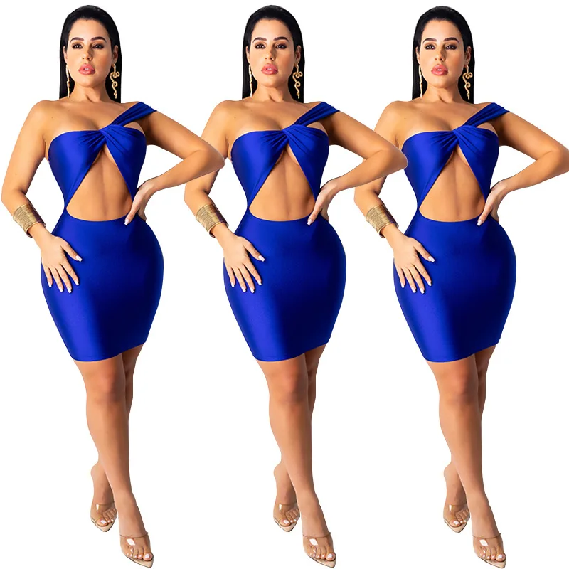 

Women one shoulder cut out above knee bodycon midi mini dress female sexy night party club dresses vestido