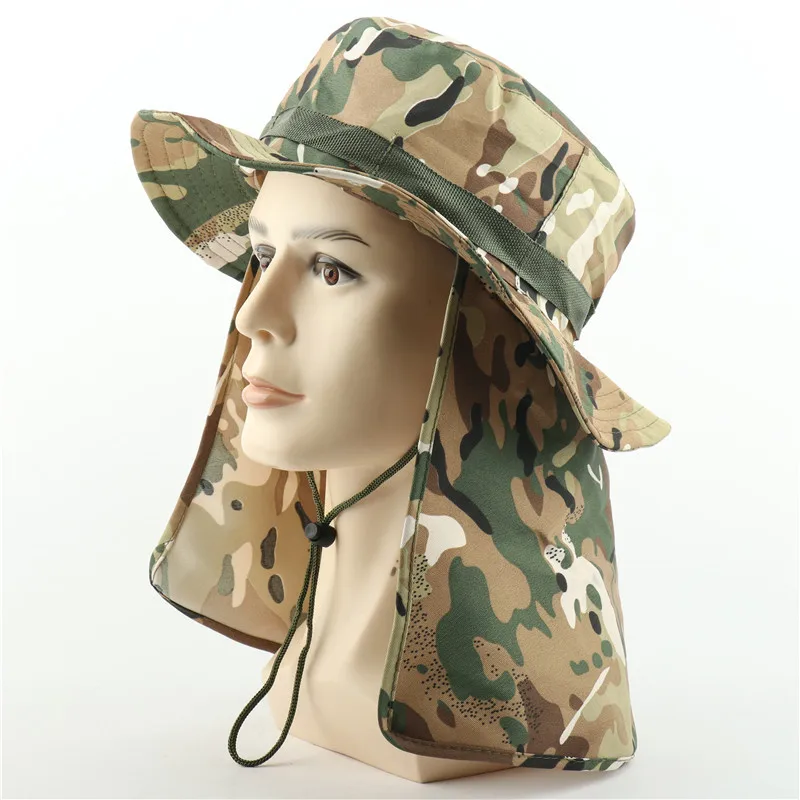 Тактические камуфляжные шапки Boonie, непальская Кепка, шапка-ведро, Военная Мужская армейская Военная Кепка для пешего туризма, рыбалки, с закрылками, UV UPF50