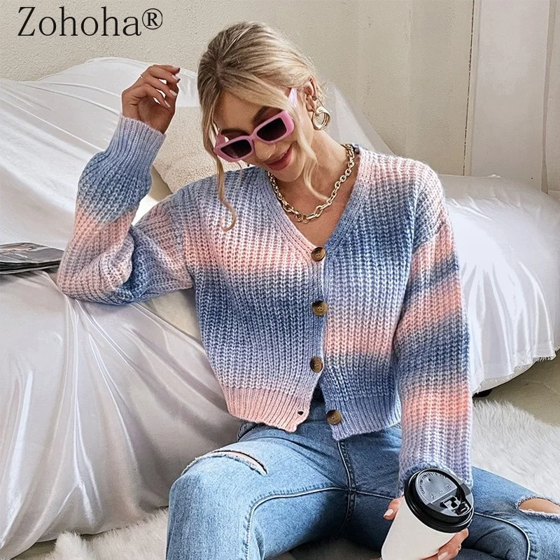 

Женский трикотажный свитер Zohoha, свободный контрастный короткий свитер для женщин, 2021