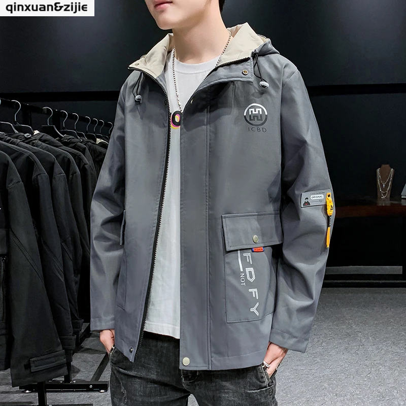 Мужская куртка с капюшоном и принтом повседневная большого размера