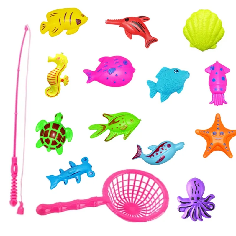 

With Inflatable Pool Magnetic Fishing Toy Rod Net Set for Kids Child Model Play Fishing Games Outdoor Toys