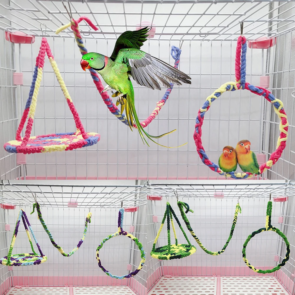 

3Pcs Small Animal Hamster Parrot Squirrel Hanging Rope Bed Swing Cage Chew Toy