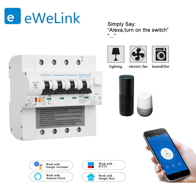 

WiFi Smart Circuit Breaker RCBO timer switch overload short circuit protection with Alexa google home for Smart Home
