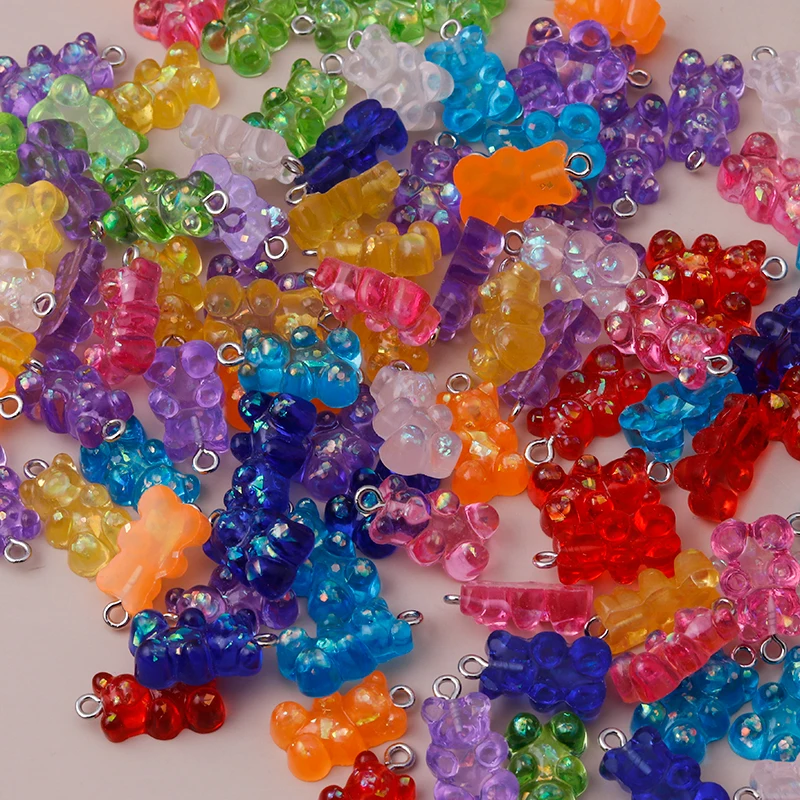 10 шт. 22X11mm смолы блестки Gummy медведя Подвески для изготовления ювелирных изделий
