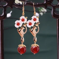 farlena chinese style shell flower drop earrings for women wedding jewelry accessory vintage ethnic natural stone earrings long