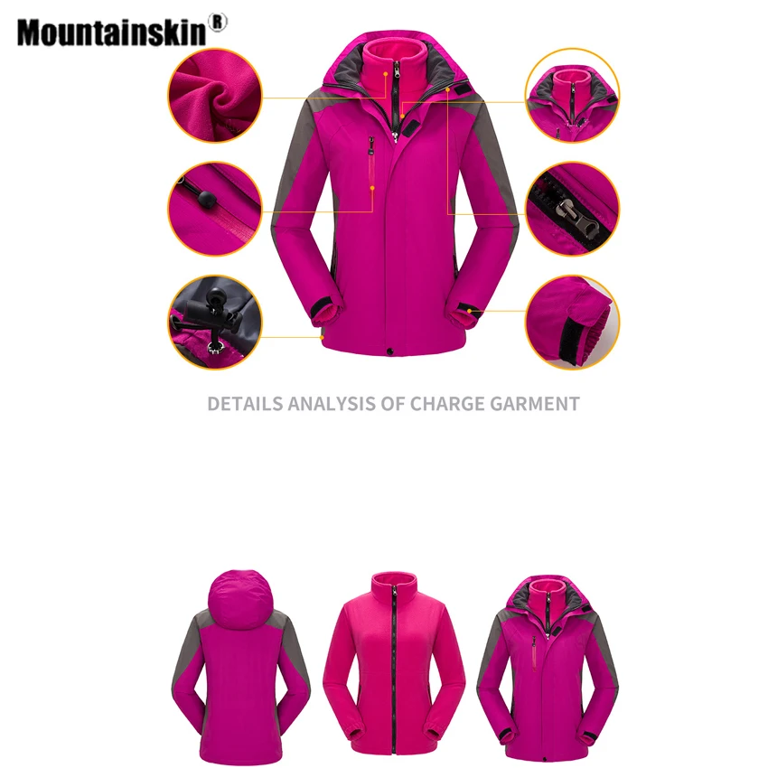 Mountainskin Winter Men Women Outdoor Thick Two-Piece Hiking Jackets Windproof Thermal Inside Fleece Skiing Camping Coats VA859 | Спорт и