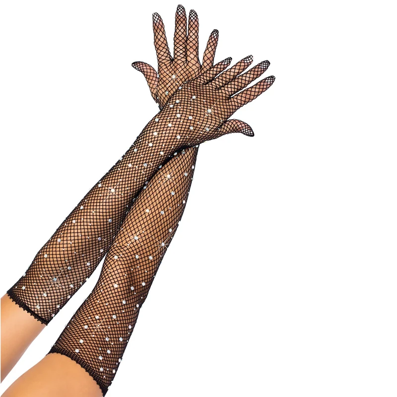 

Стрейчевые длинные перчатки, блестящие бриллиантовые прозрачные сетчатые перчатки с закрытыми пальцами, аксессуары для танцев, певиц, ночн...