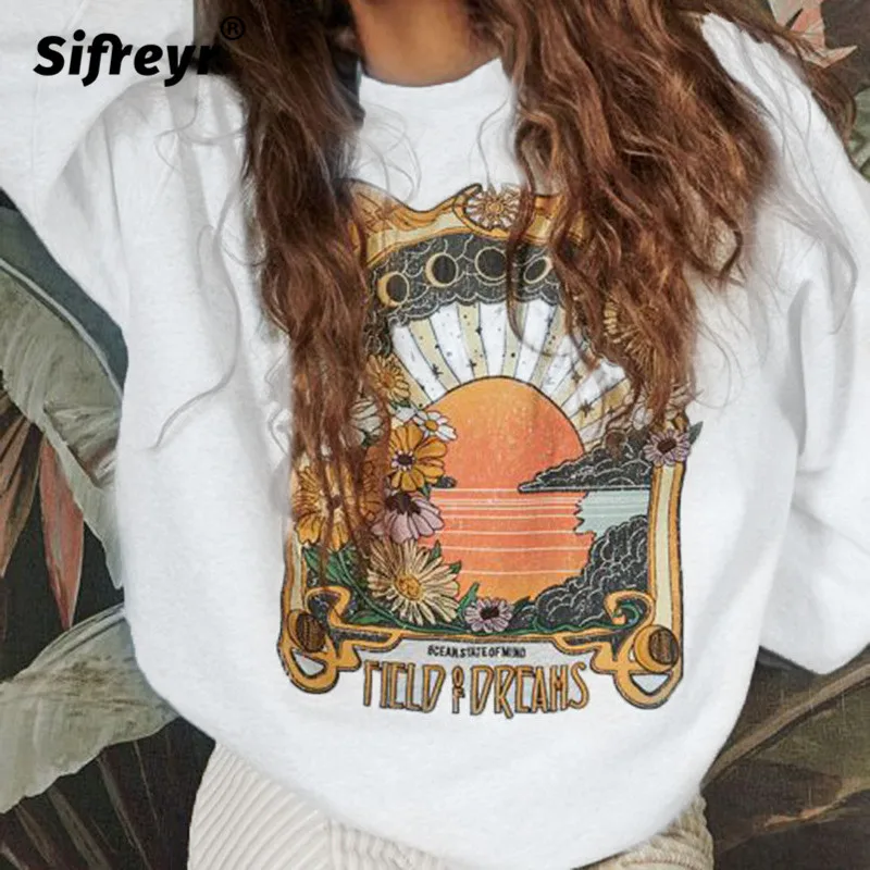 

Sifreyr Black Fashion Loose Sweatshirts Women Autumn Print O Neck Long Sleeve Hoodies Top Streetwear Casual Oversized Pullovers