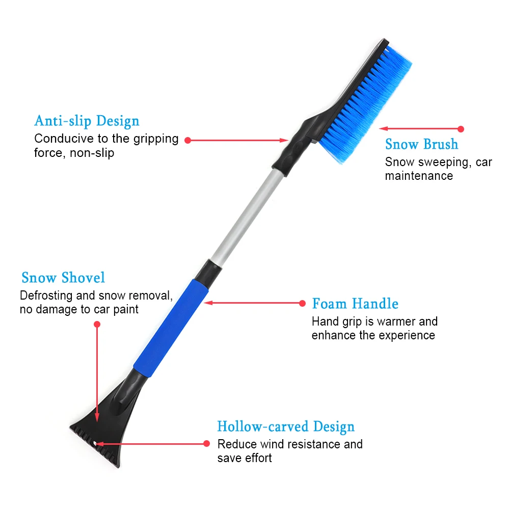 

Extendable Snow Shovel Ice Scraper Snow Brush Water Remover For Car Auto SUV Frost Windshield Cleaner 4-in-1 Winter Tool