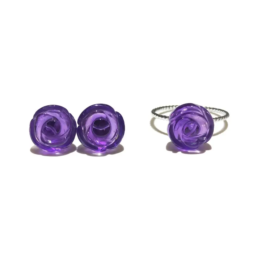 

Lii Ji 925 Sterling Silver Real Amethyst Rose Flower Shape Fine Jewelry Set For Wedding Party Christmas Valentine's Day Gift