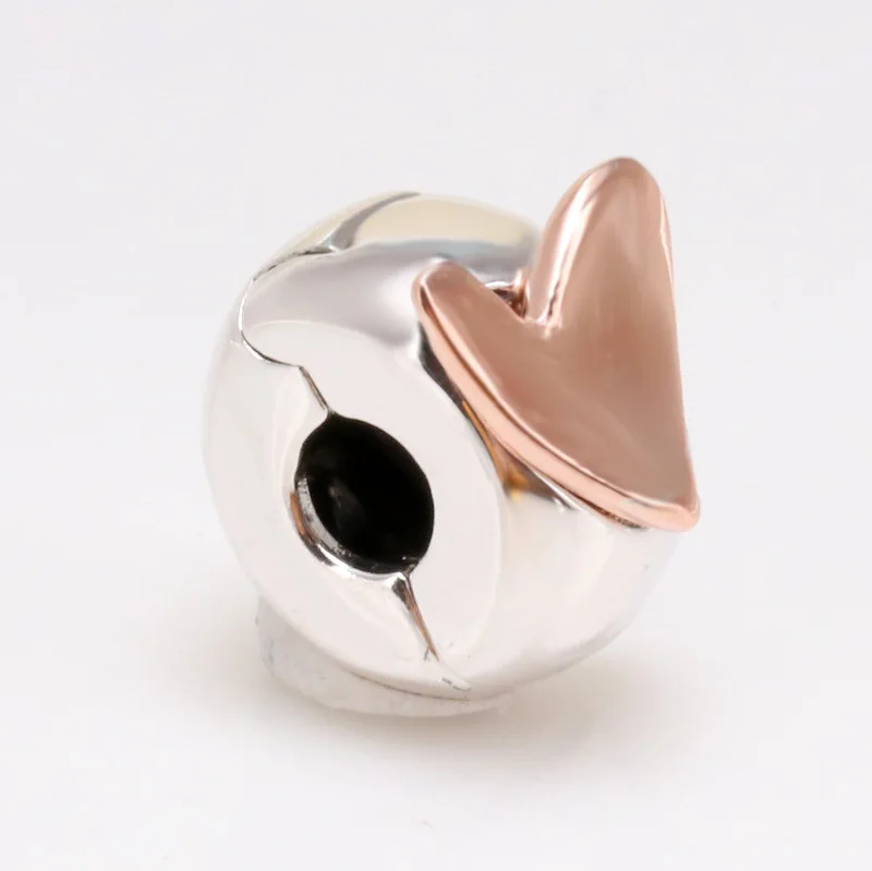 

Hot S925 silver heart-shaped rose gold color love flower fixing clip Beads Fit Original Bracelet Pendant DIY Jewelry Charms