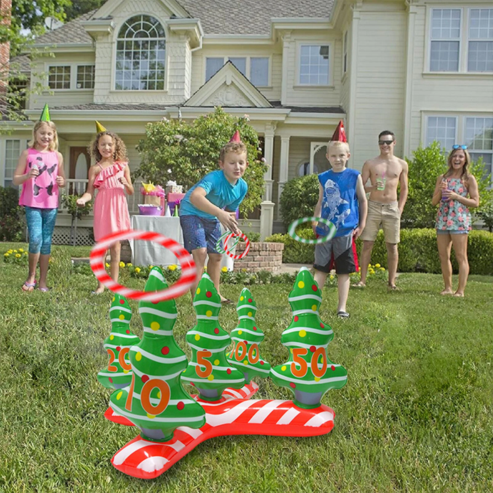 

Inflatable Ring Toss Game Santa ClausThrowing Toys With 4 Plastic Ring Toss Christmas DecorationsFor Home