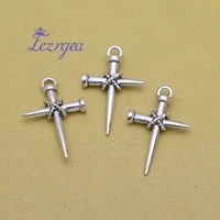 30pcslot 24x16mm cross chamsantique silver plated nail cross charms diy supplies jewelry accessories