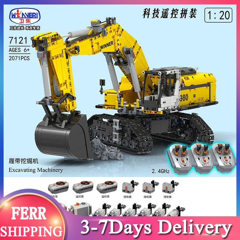 

Winner 7121 гусеничный технический экскаватор с дистанционным управлением, Инженерная модель, 2071 шт. сборных строительных блоков, игрушки для де...