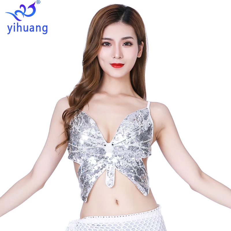 

Sexy Belly Dance Bra Festival Halloween Christmas Party Tops Butterfly Women Sequin Top&Tees Rave Performance Wear