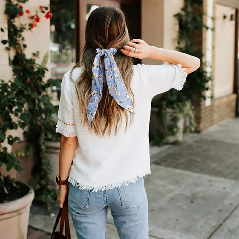 Coletero con lazo para mujer, gomas el&aacute;sticas para atar el pelo, estampado de moda-2