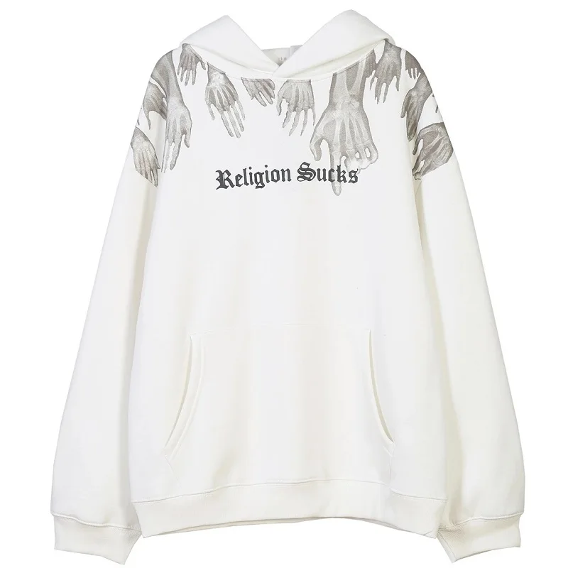 Женская толстовка с капюшоном и принтом в стиле панк-рок | одежда