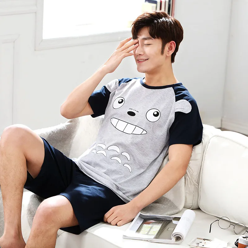 Пижама с короткими рукавами и рисунком Мужская пижама размера плюс удобная