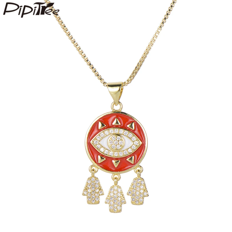 Модное ожерелье Pipitree сглаза с подвесками руки Хамса кубический цирконий красная