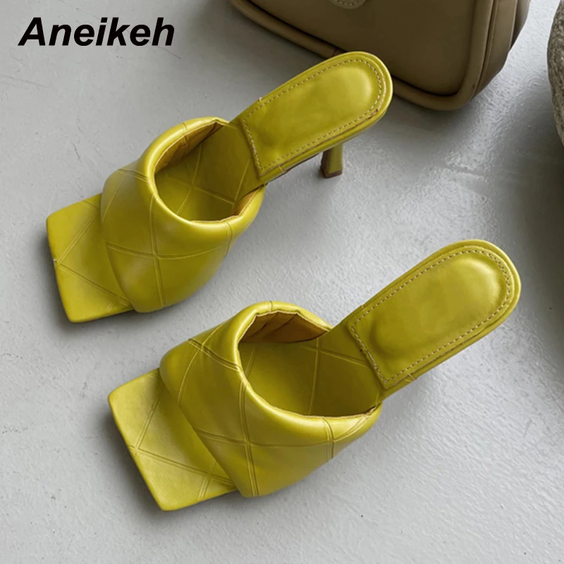 

Aneikeh Leisure Sandals Shallow Solid British Style Women's Shoes Square Toe High Heels Punk Slippers Zapatos De Muje NEW Summer