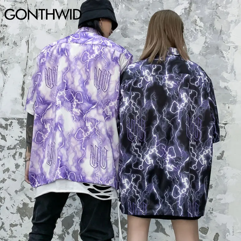 Мужская рубашка на пуговицах GONTHWID Повседневная с короткими рукавами и принтом